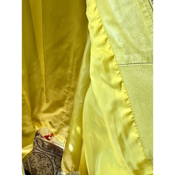 Sunny Yellow 100% Leather Moto Jacket Full Zip Jessica London Womens 16/16W XL - Picture 9 of 11